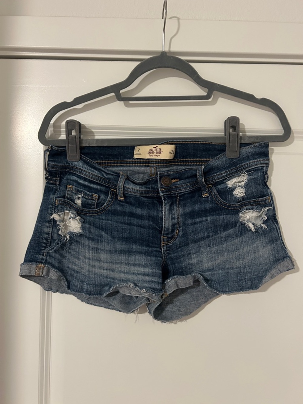 Hollister Dark Blue Distressed Denim Cutoff Shorts